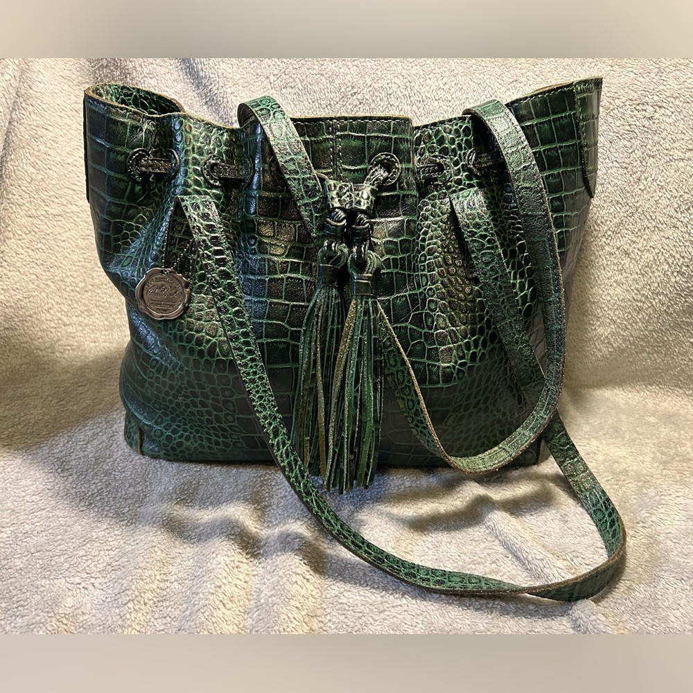 Patricia Nash 10th Anniversary Croc Embossed Leather Tassel Shoulder Bag